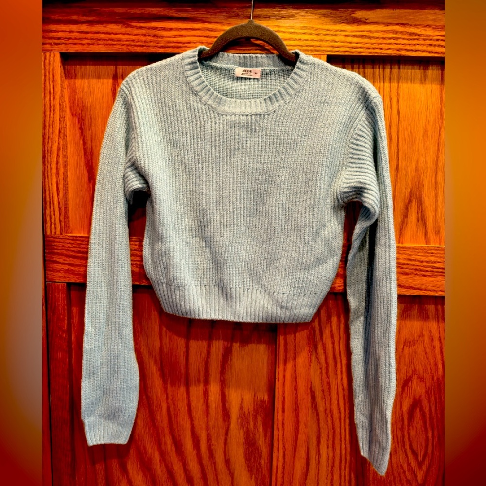 Aqua Blue Crop Knit Sweater